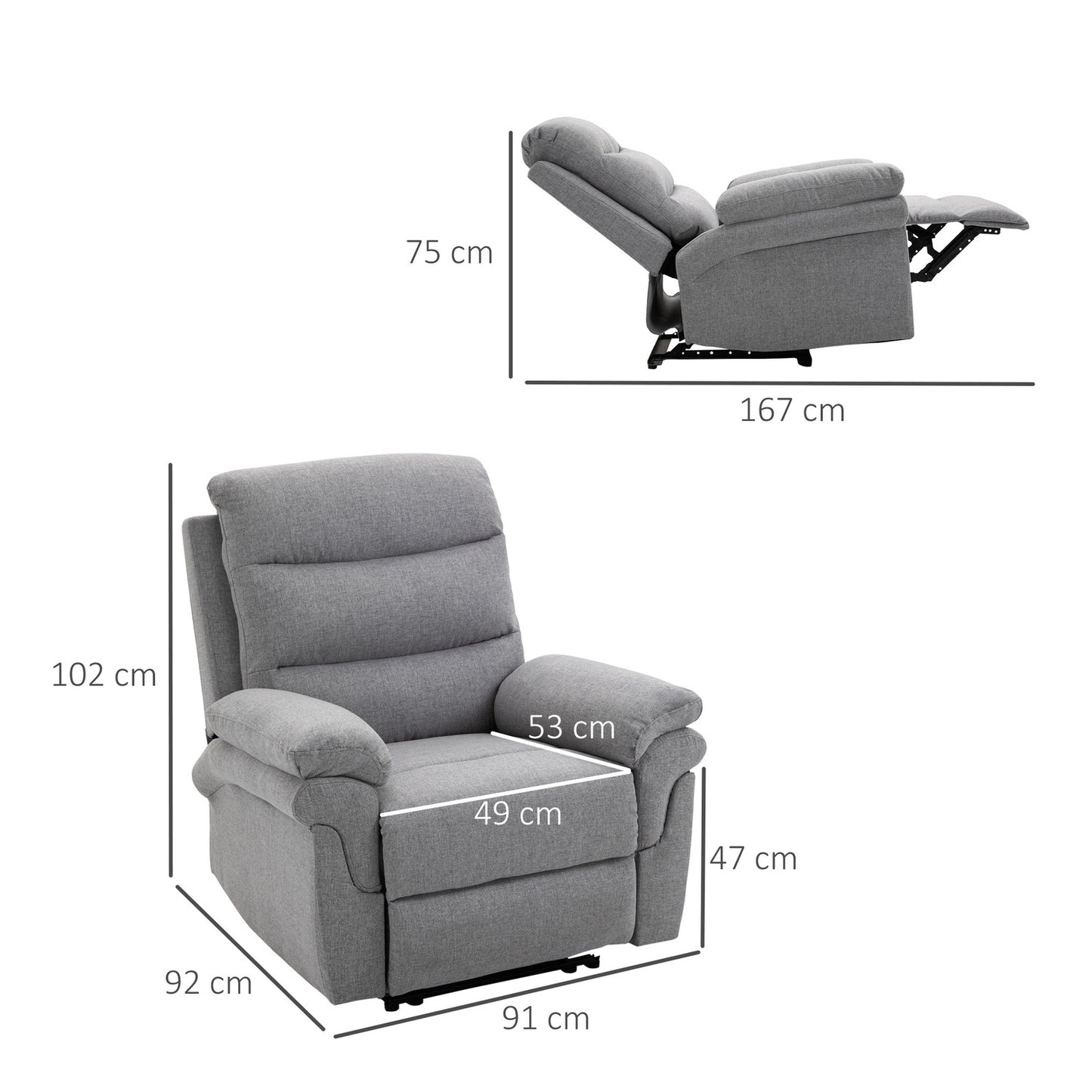 Light gray recliner with 165° tilt & foldable footrest