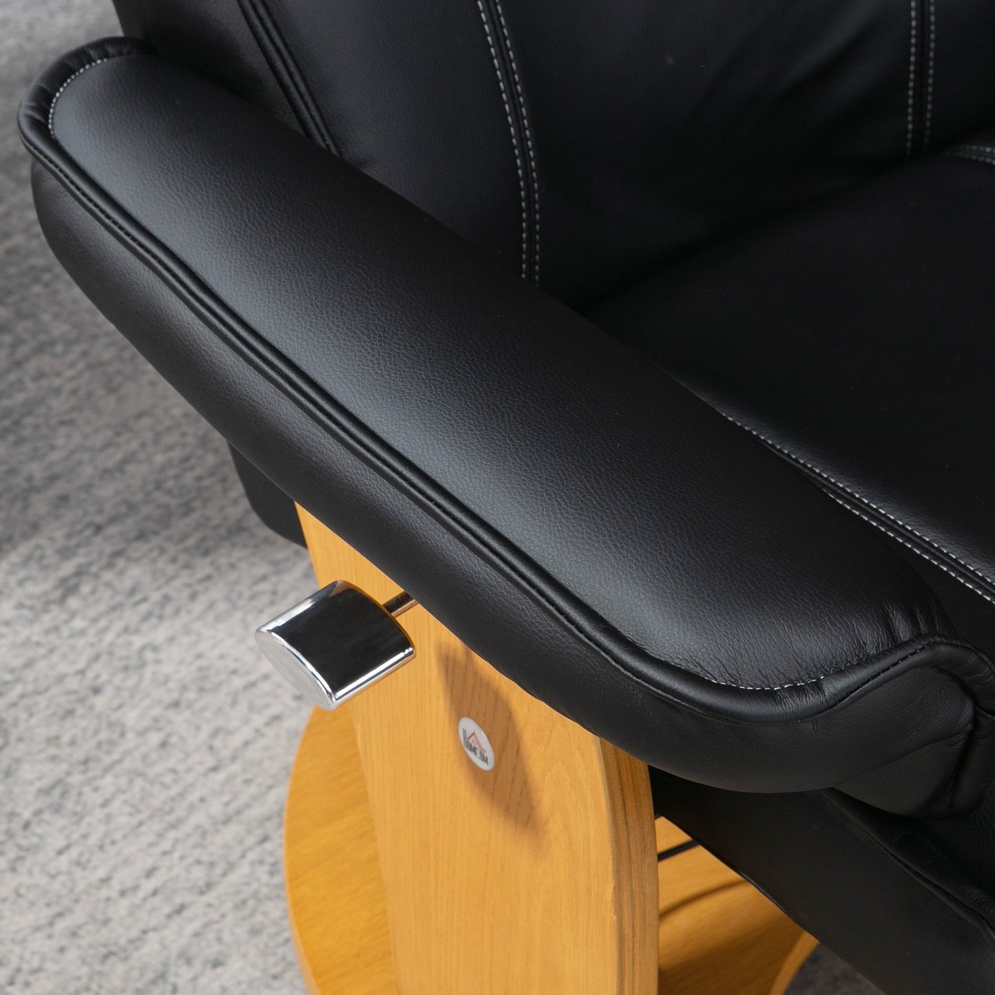 Lounger with ottoman, synthetic leather, rotatable, black