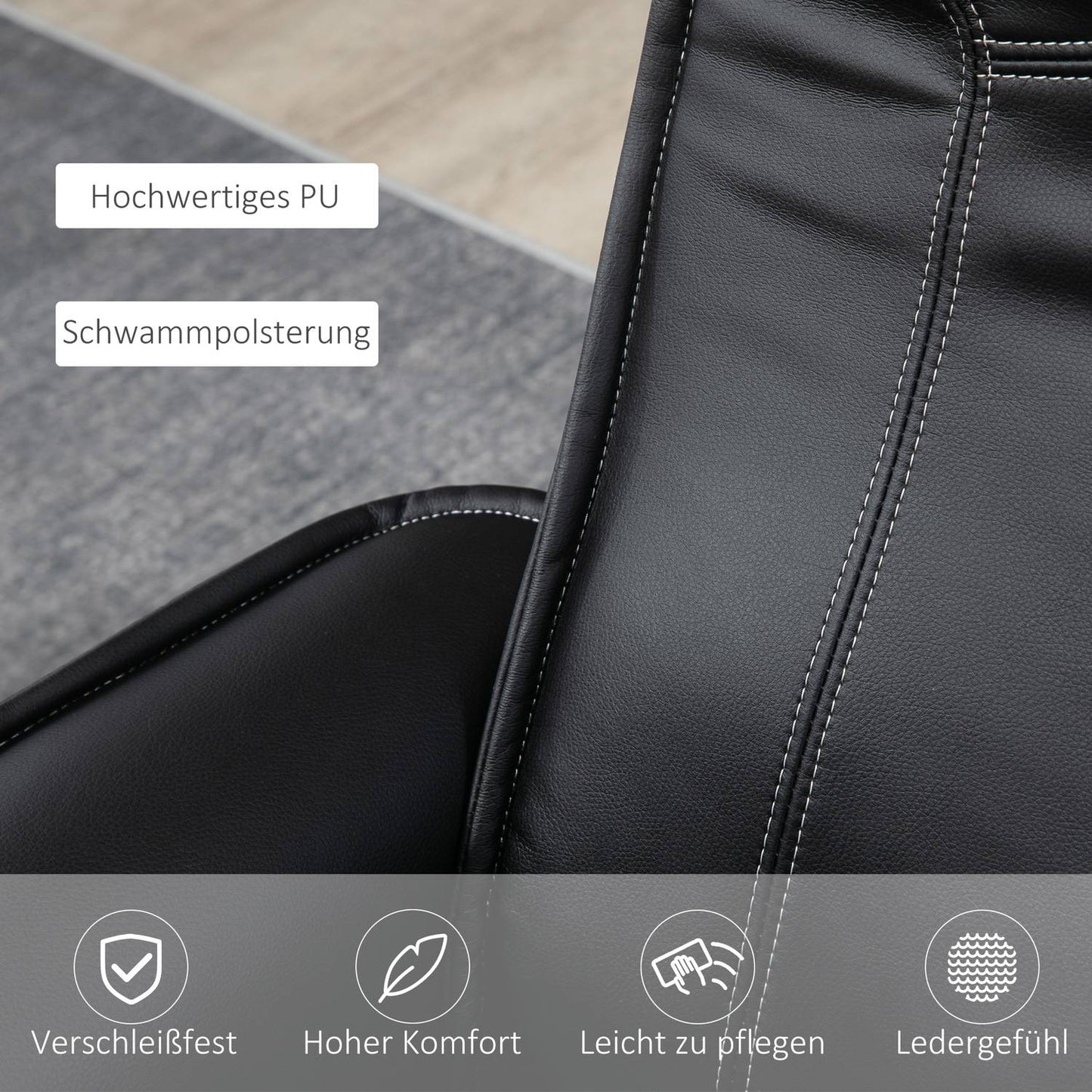 Lounger with ottoman, synthetic leather, rotatable, black