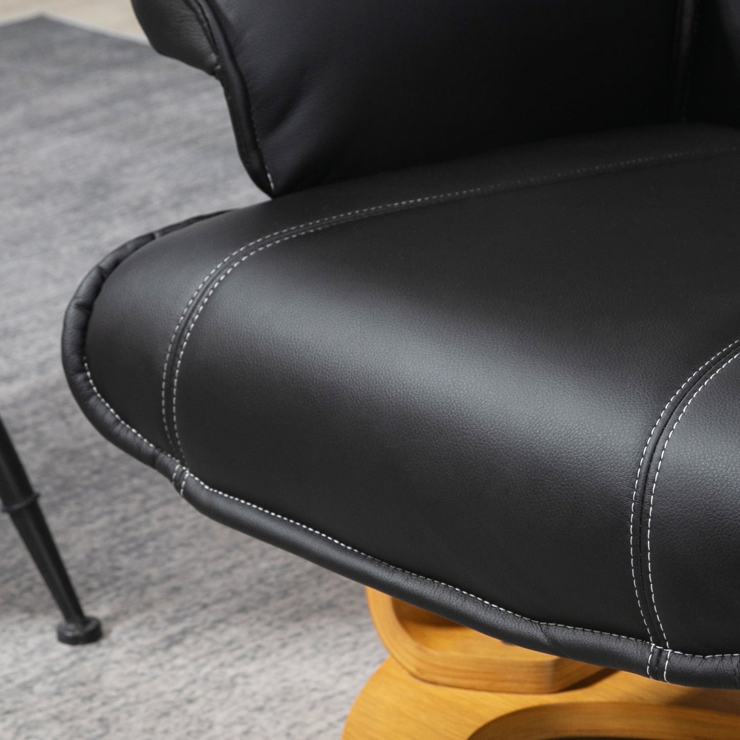 Lounger with ottoman, synthetic leather, rotatable, black