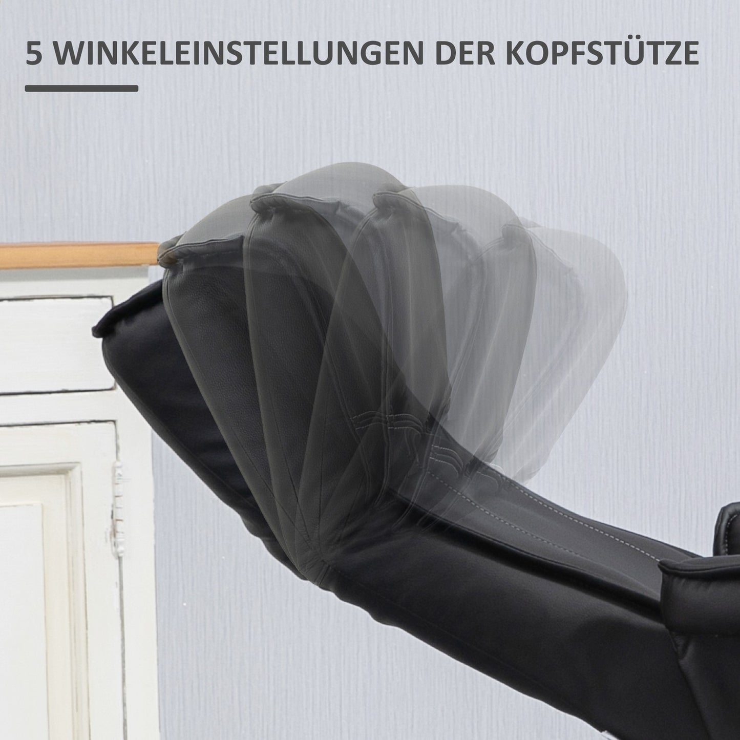 Lounger with ottoman, synthetic leather, rotatable, black