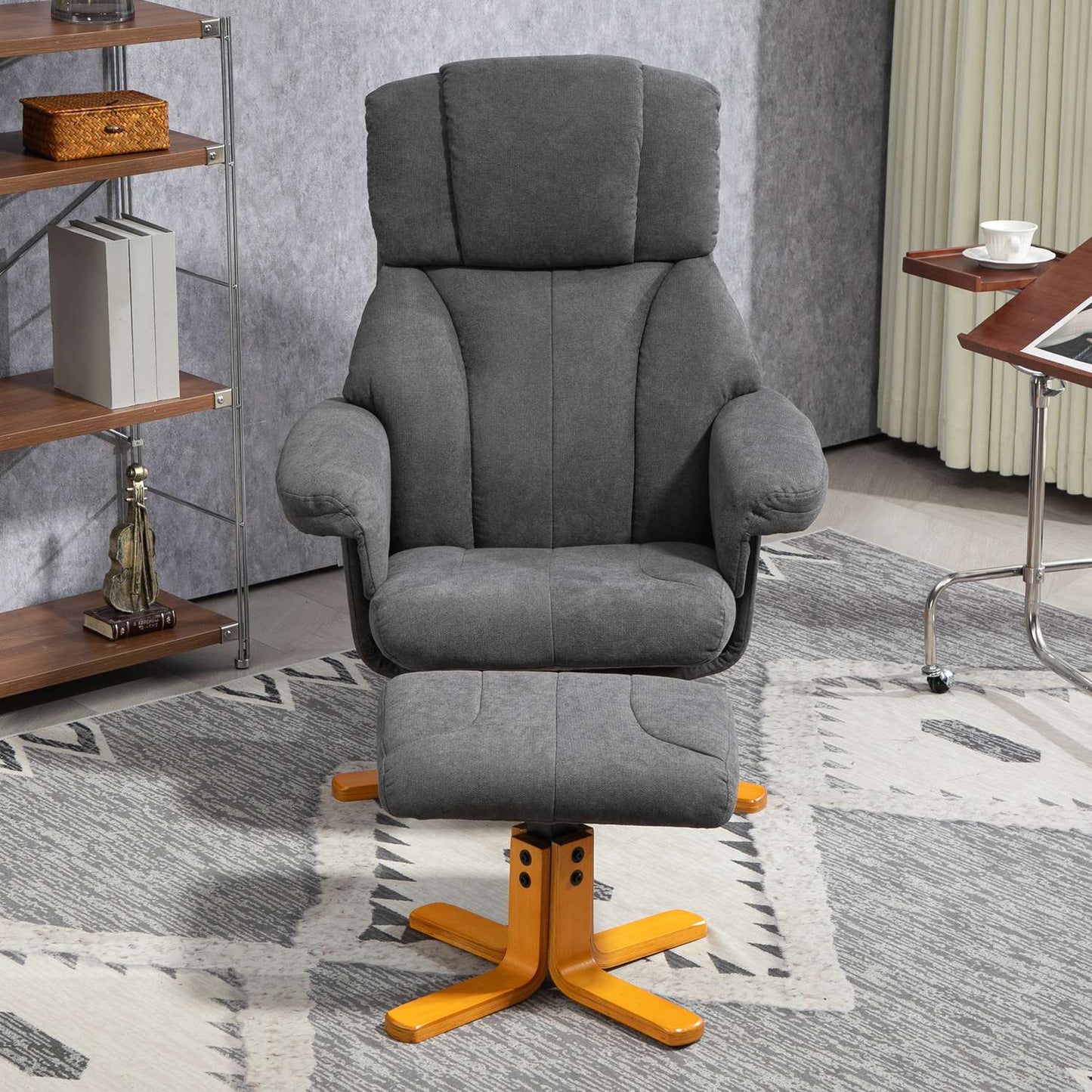 Lounger with ottoman, 150 kg Max, dark grey, 79x80x104cm