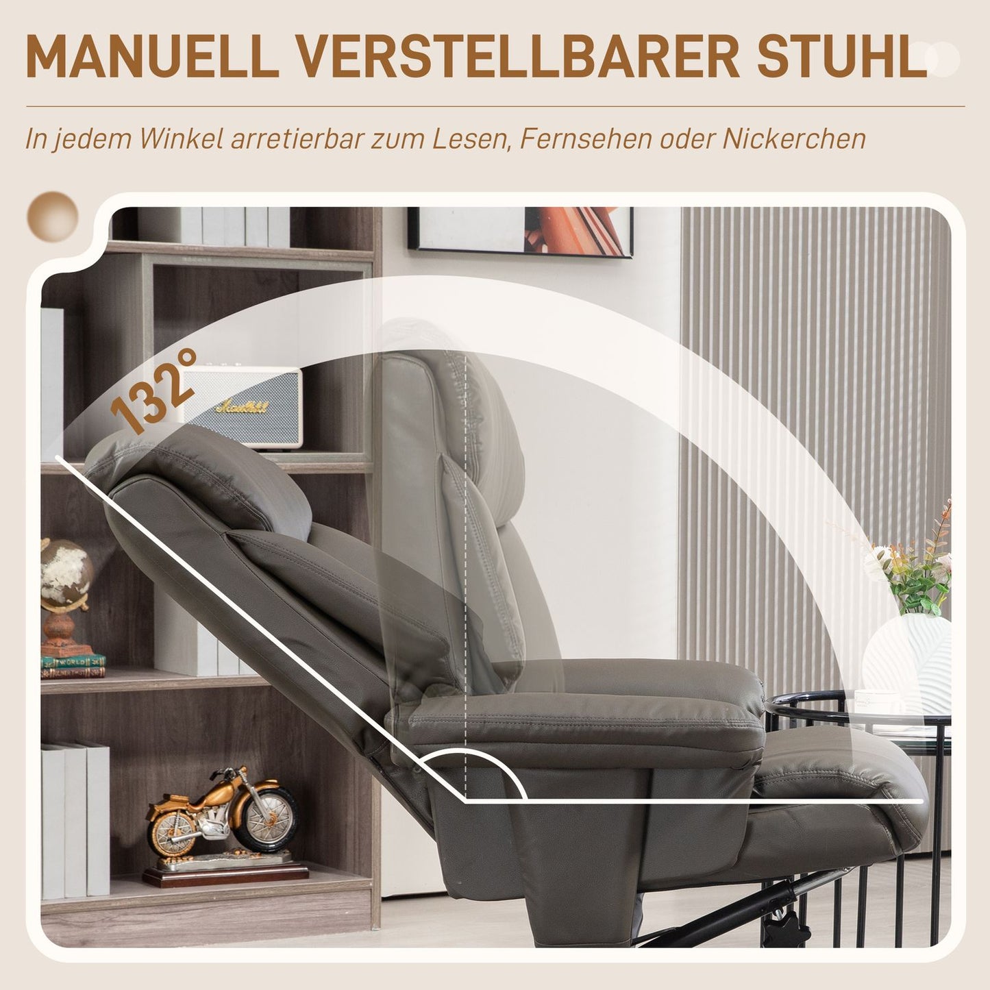Reclining TV chair in artificial leather with rocker and stool