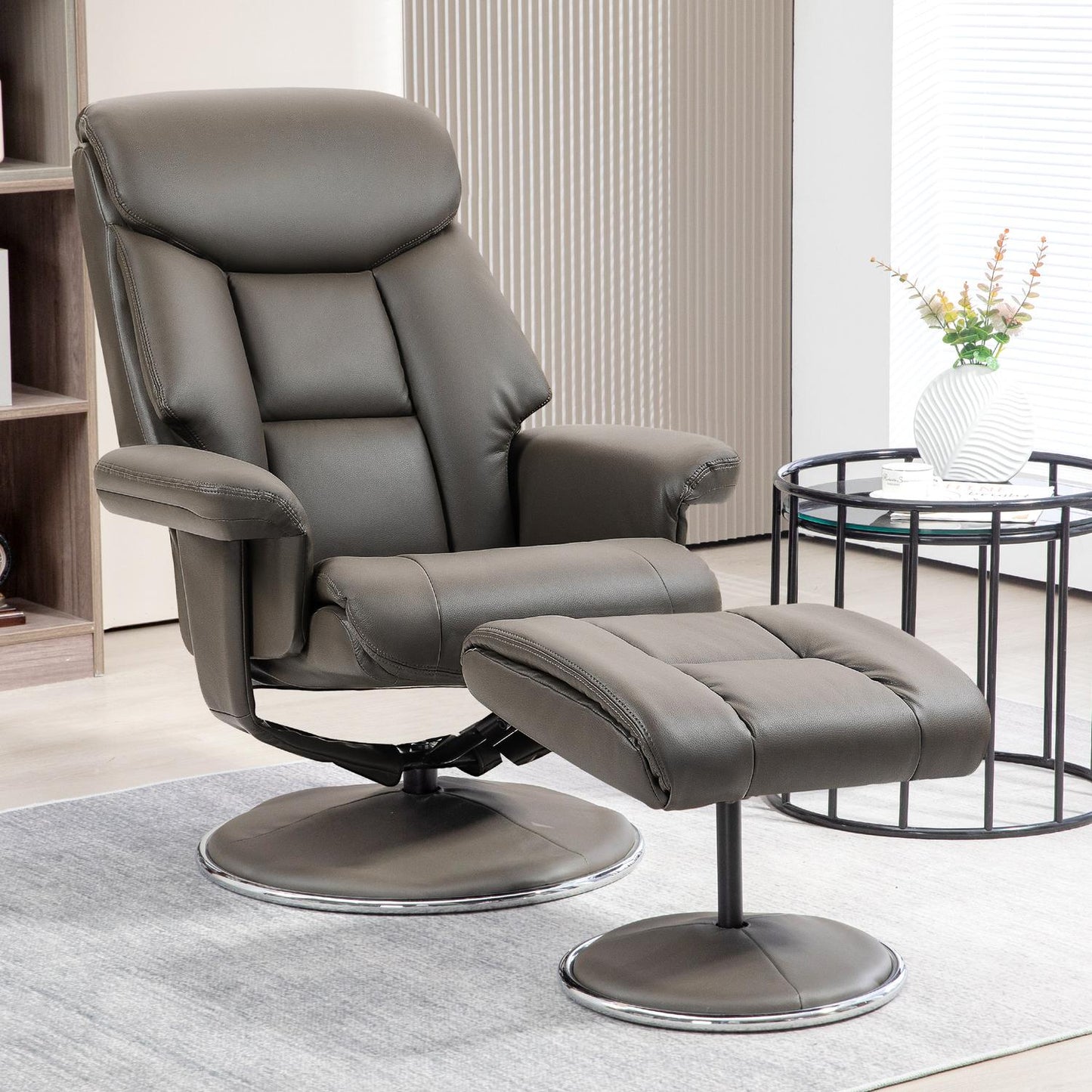 Reclining TV chair in artificial leather with rocker and stool