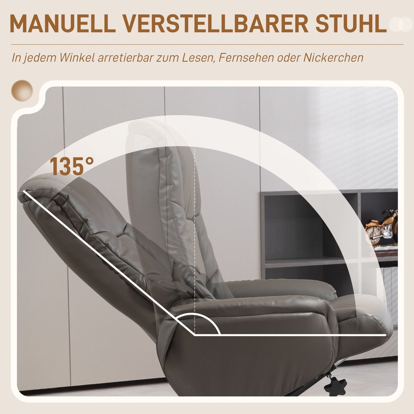 Lounger with stool, 360° rotatable, synthetic leather, black