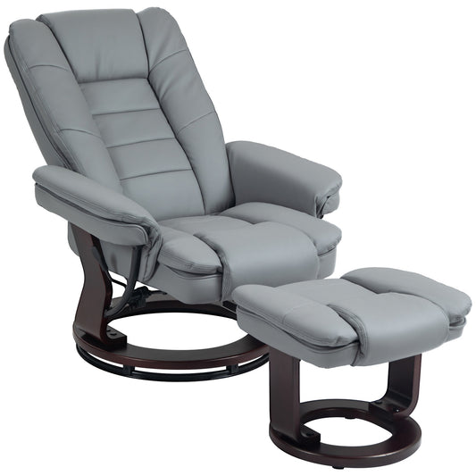 Gray recliner with stool, 360° rotatable, synthetic leather