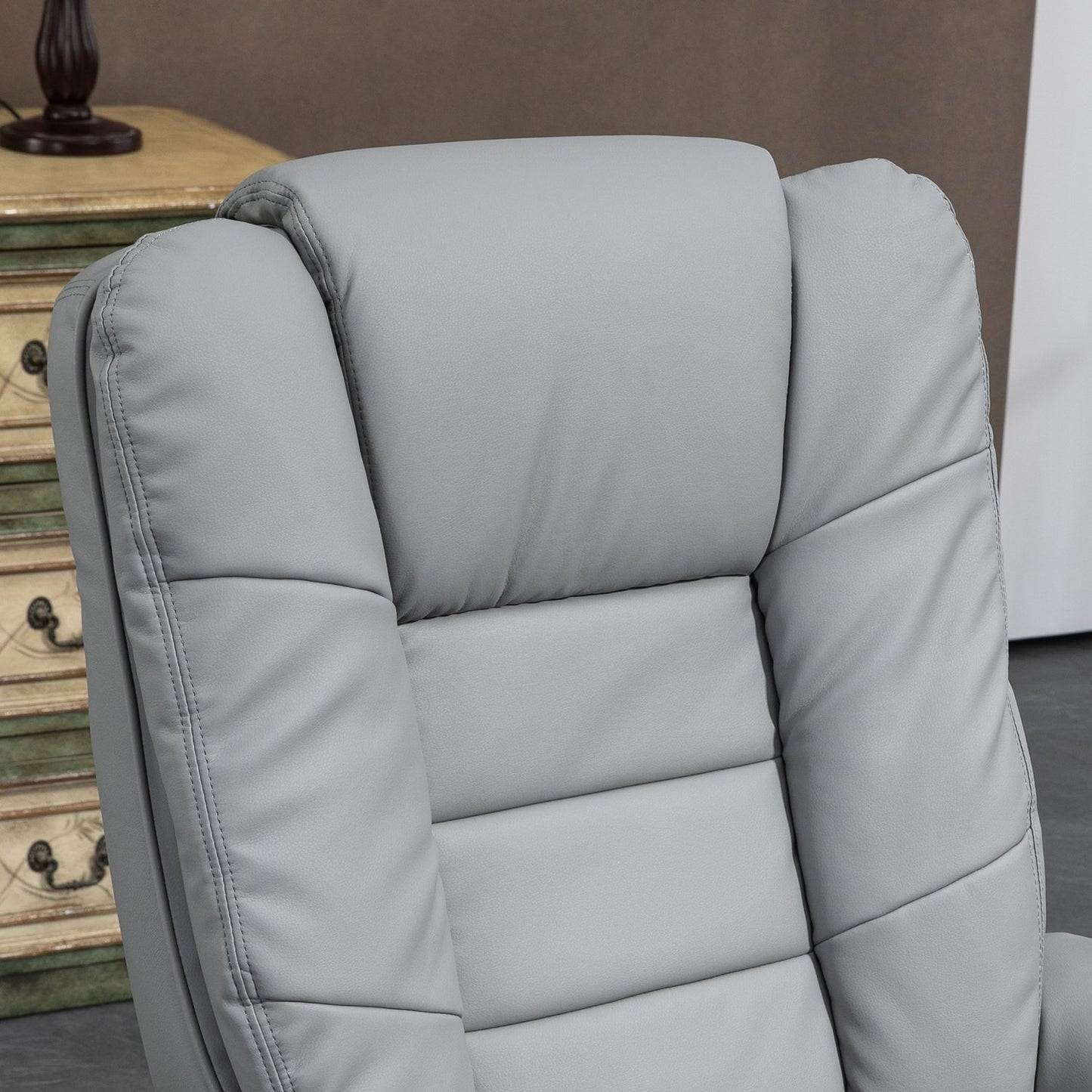 Gray recliner with stool, 360° rotatable, synthetic leather