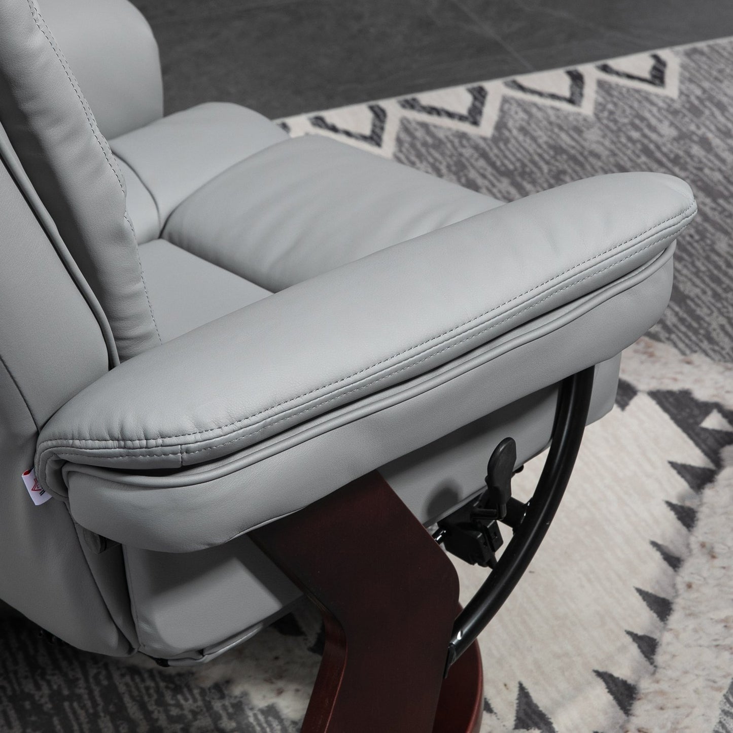 Gray recliner with stool, 360° rotatable, synthetic leather