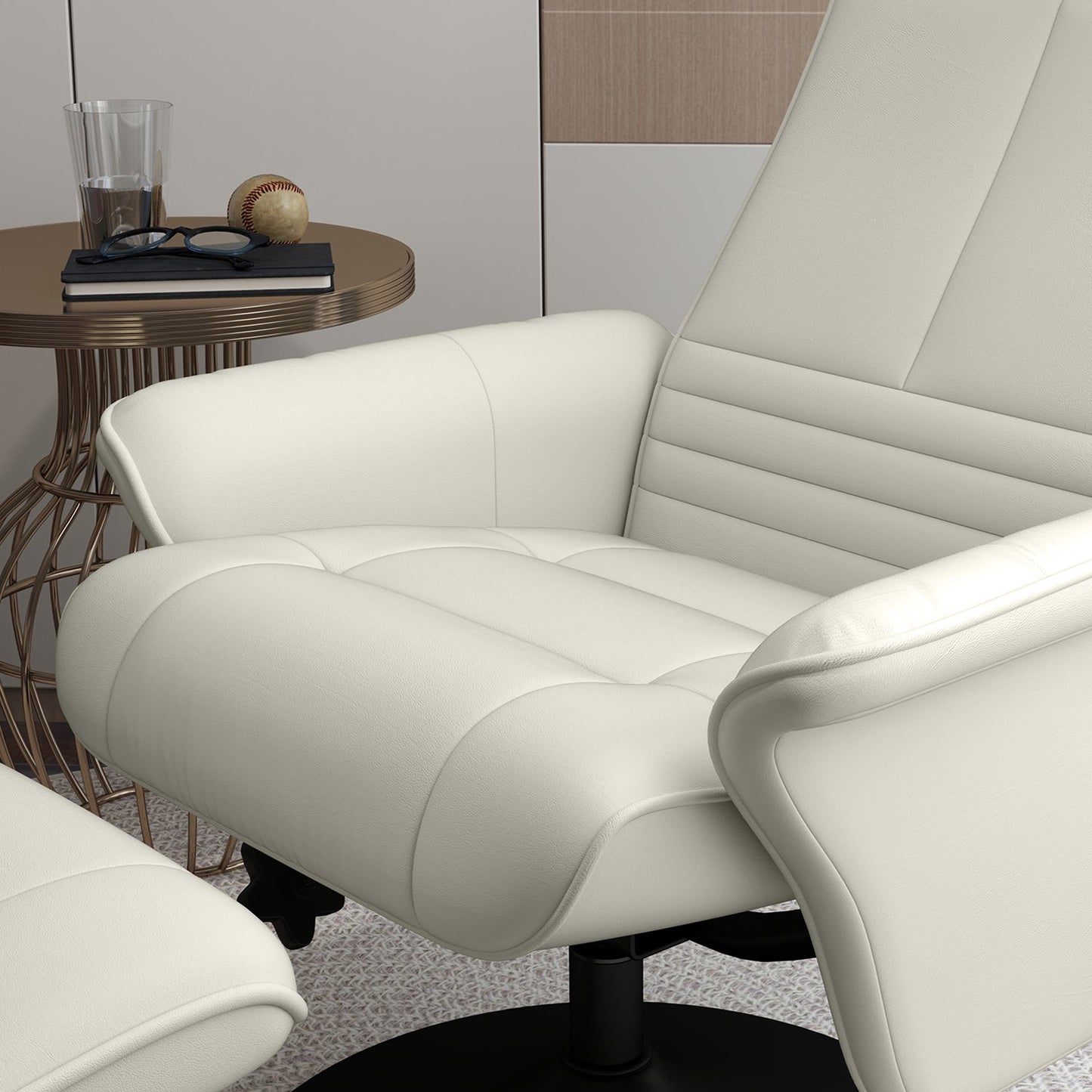 Reclining microfiber TV chair with stool, cream white