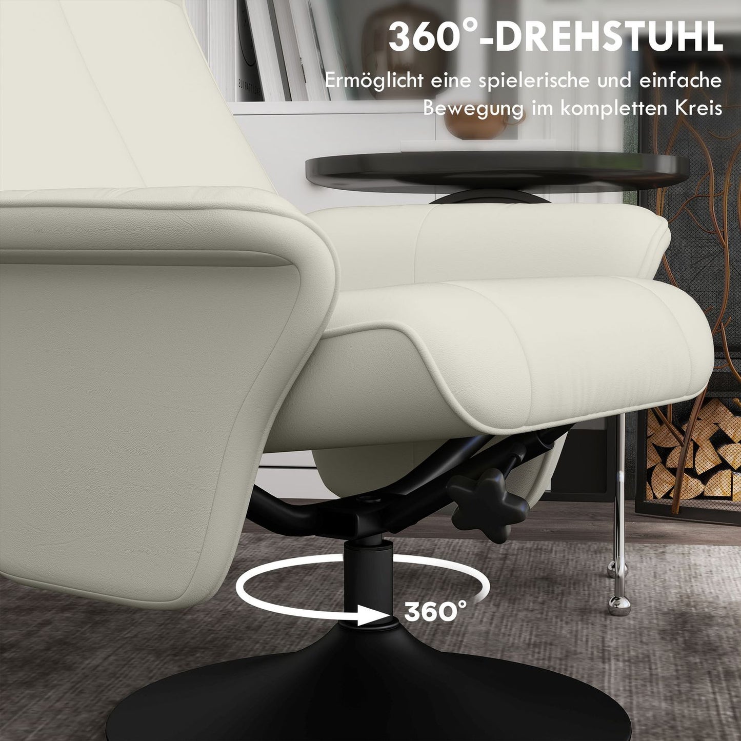 Reclining microfiber TV chair with stool, cream white