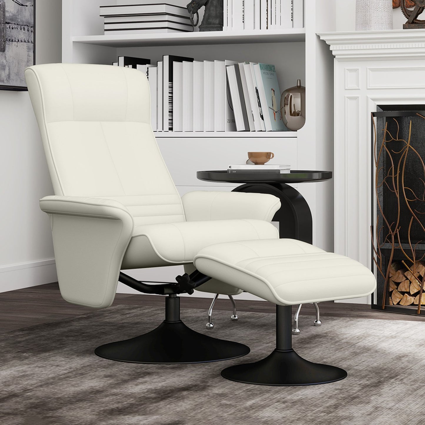 Reclining microfiber TV chair with stool, cream white