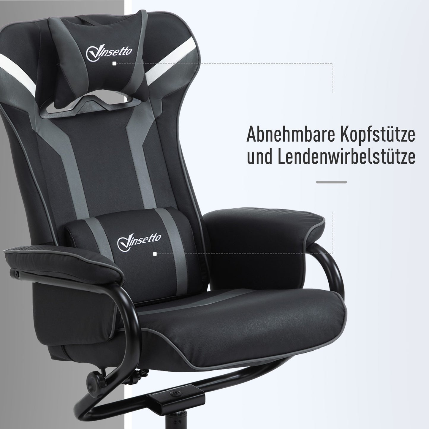 Lounger with stool, reclining 130°, black-grey