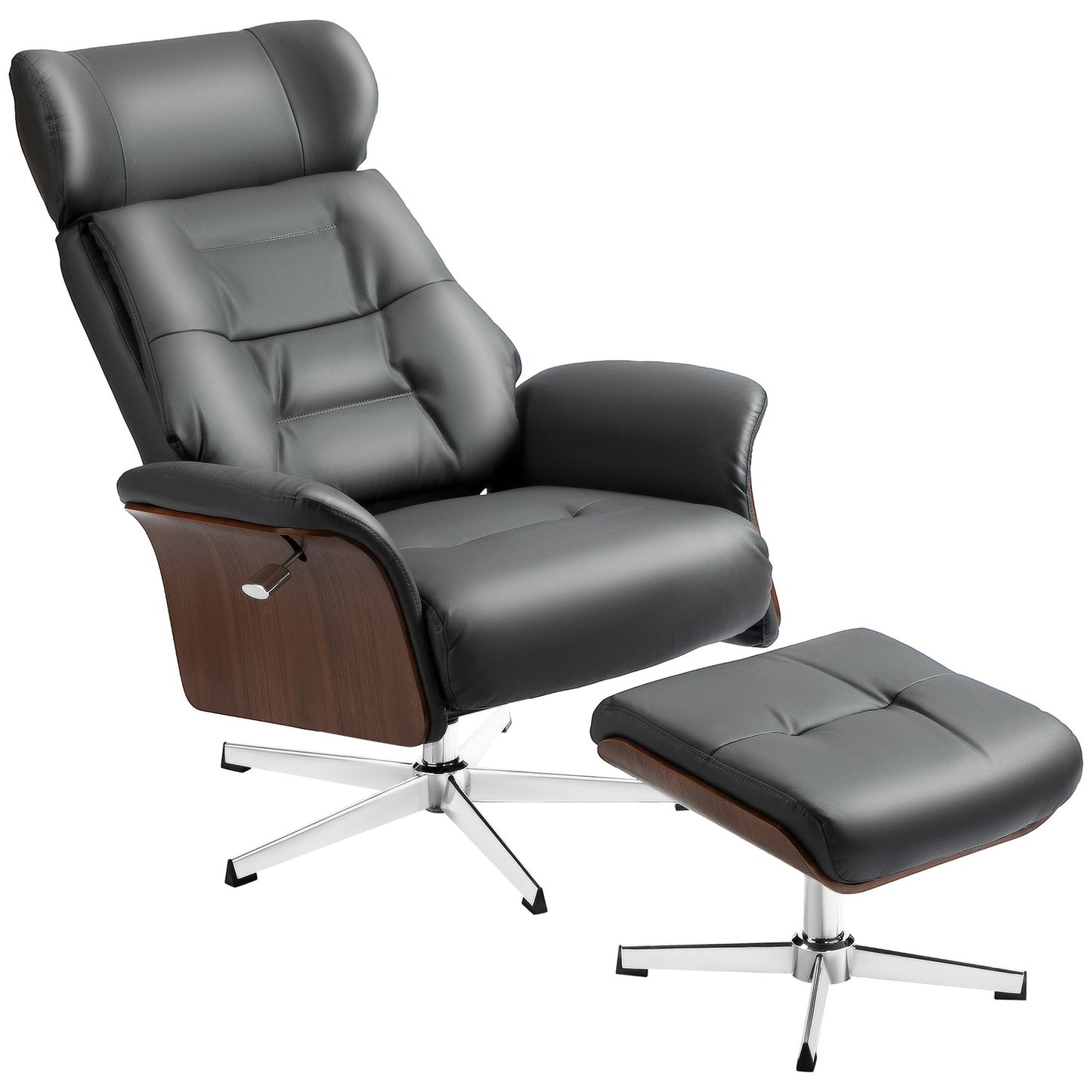 Lounger with ottoman, adjustable tilt, dark gray artificial leather