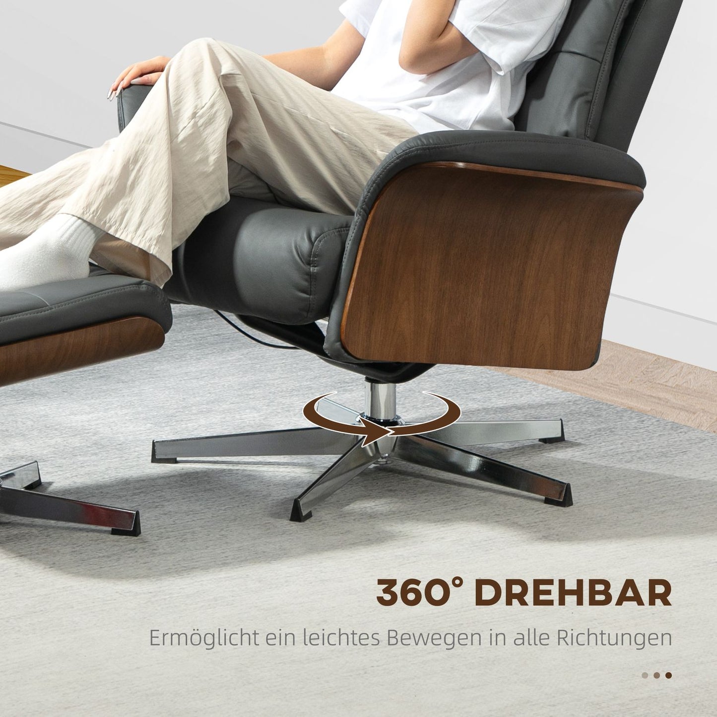 Lounger with ottoman, adjustable tilt, dark gray artificial leather