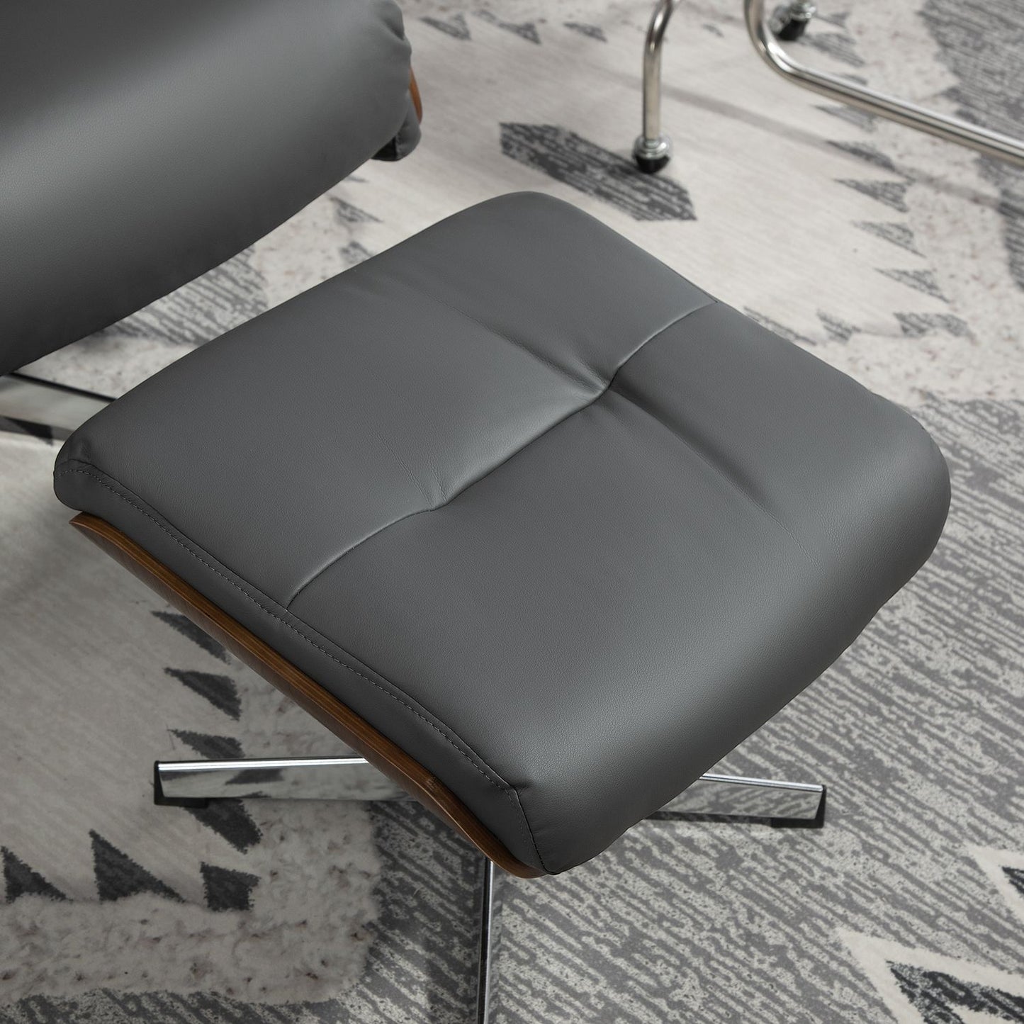 Lounger with ottoman, adjustable tilt, dark gray artificial leather