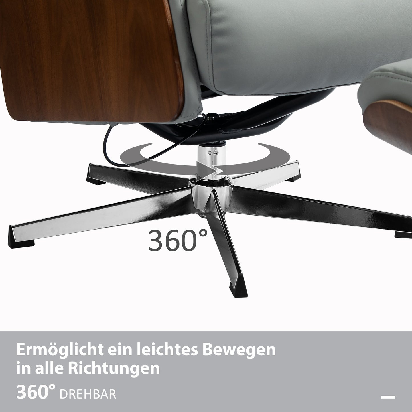 Lounger with ottoman, adjustable headrest, light gray artificial leather