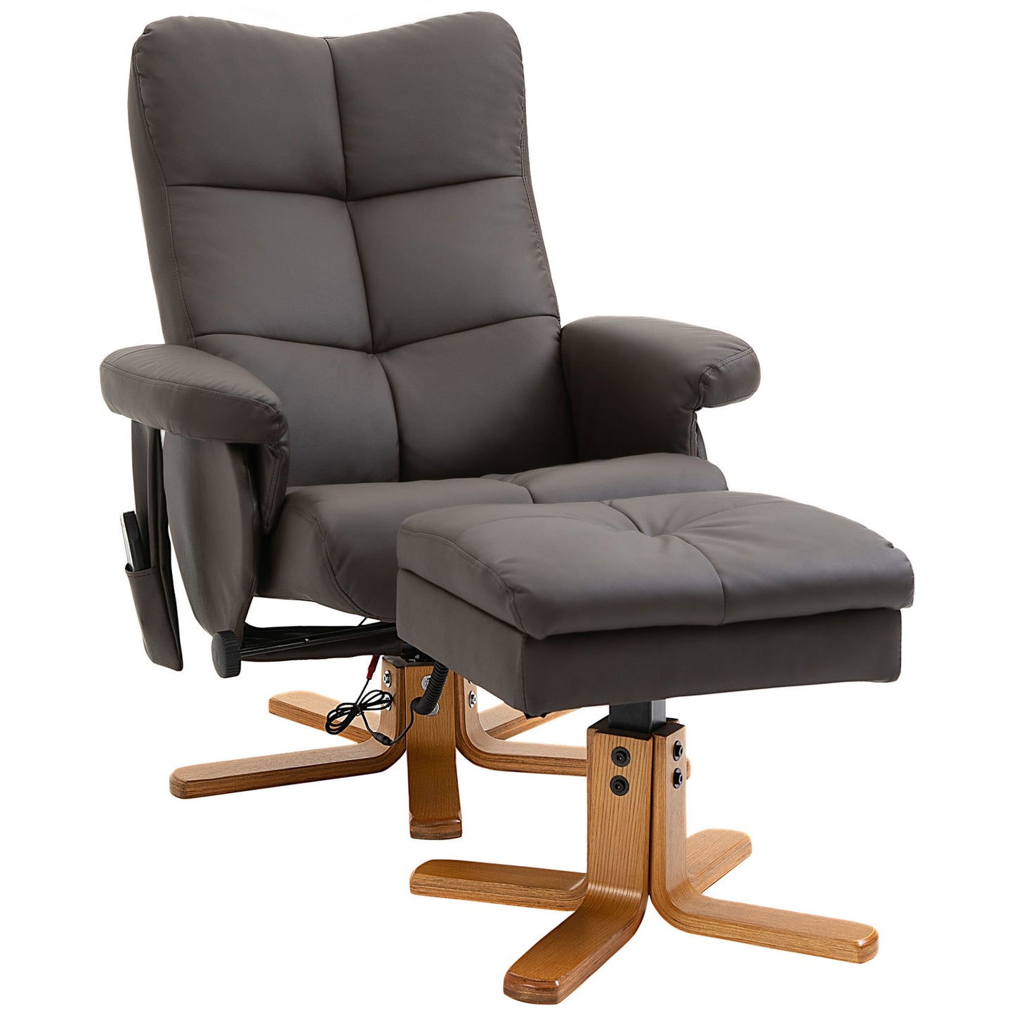 Brown relaxation chair in artificial leather with massage and stool
