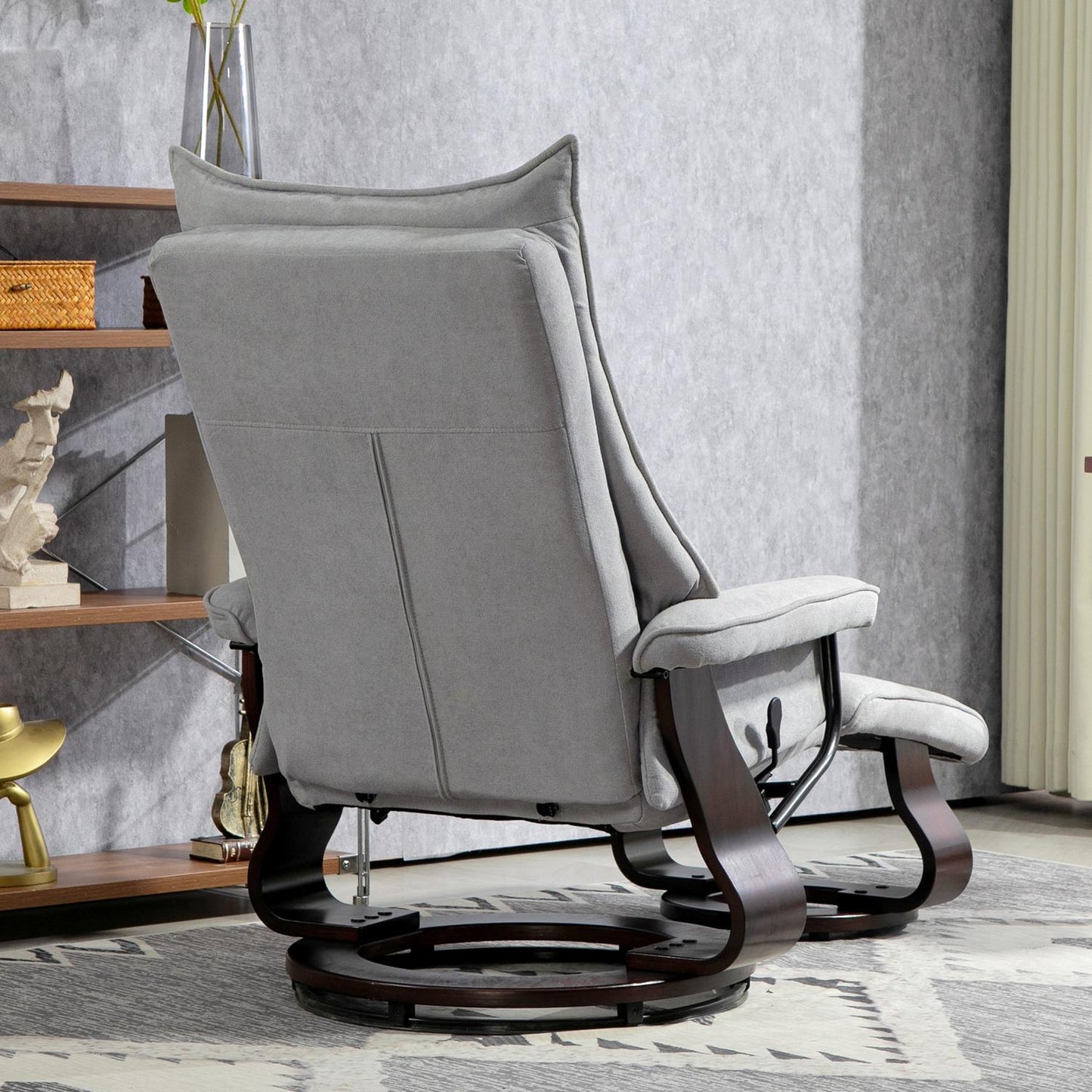 Gray Velvet Recliner Chair with Ottoman, swivel rocker