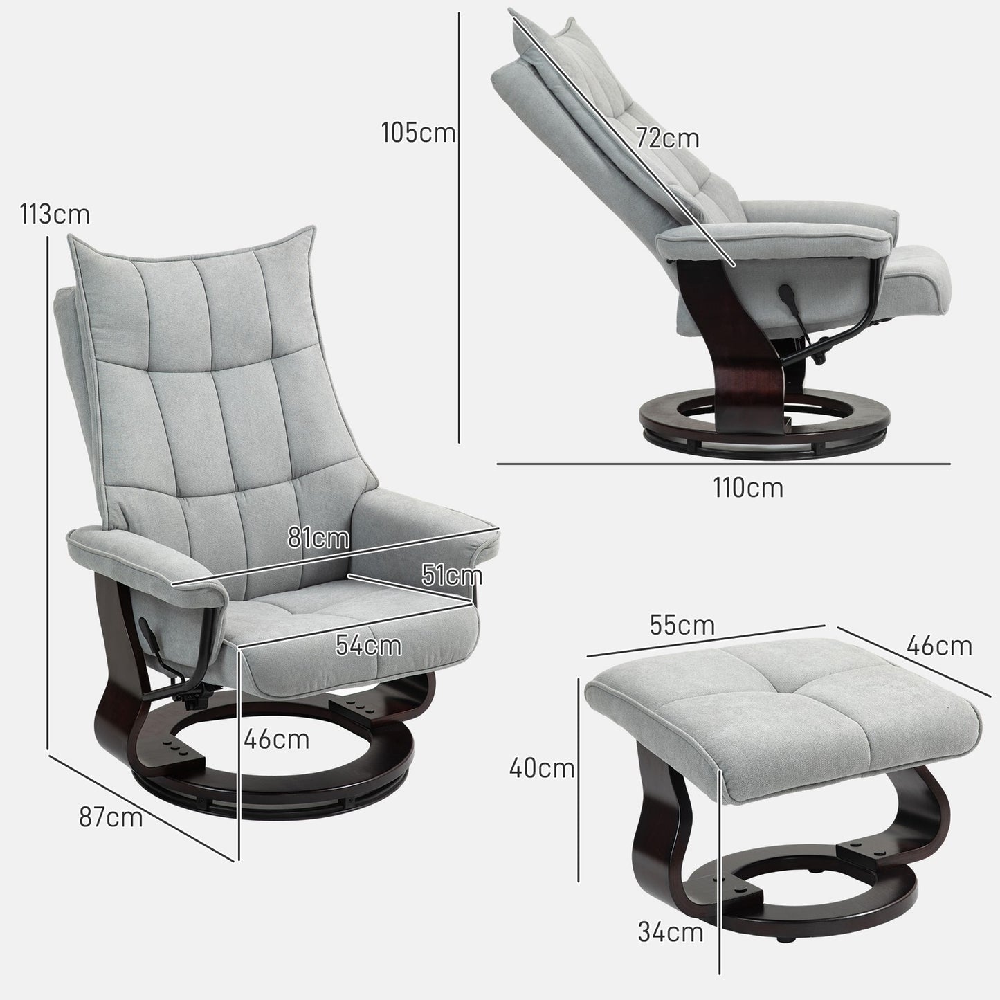 Gray Velvet Recliner Chair with Ottoman, swivel rocker