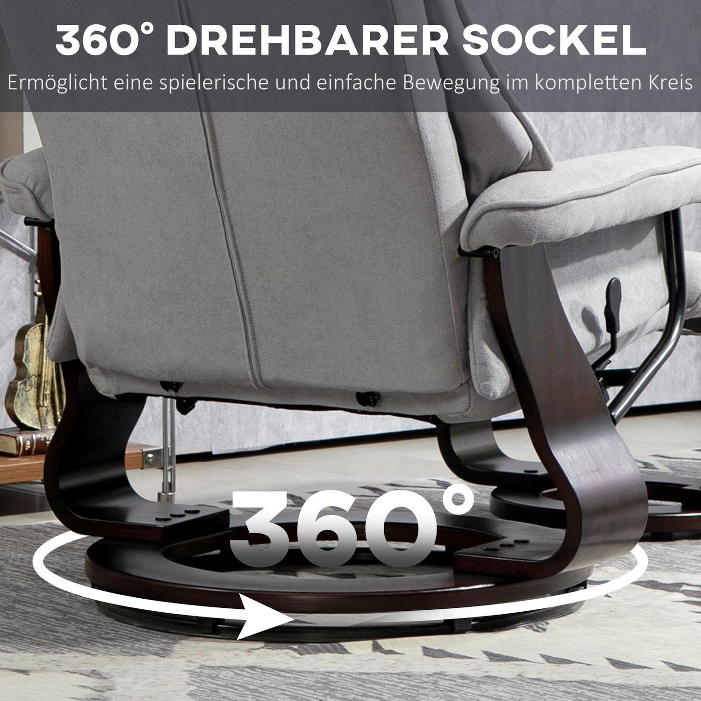 Gray Velvet Recliner Chair with Ottoman, swivel rocker