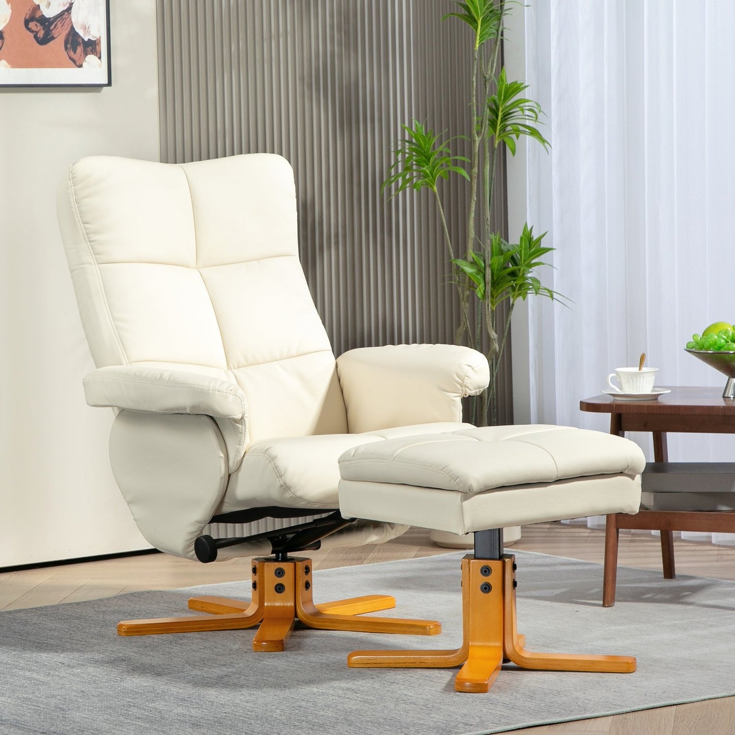 Reclining chair in artificial leather with ottoman - cream white