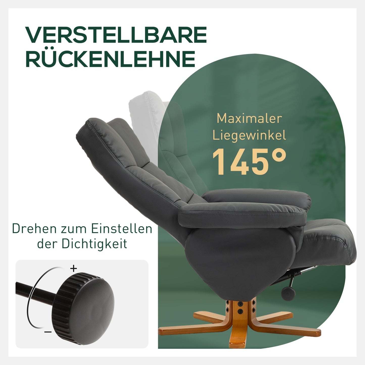 Lounger with ottoman, artificial leather, rotatable, dark grey