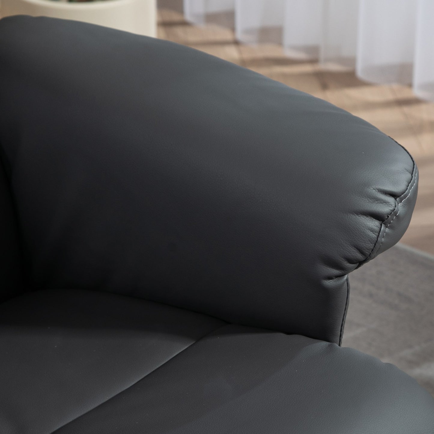 Lounger with ottoman, artificial leather, rotatable, dark grey