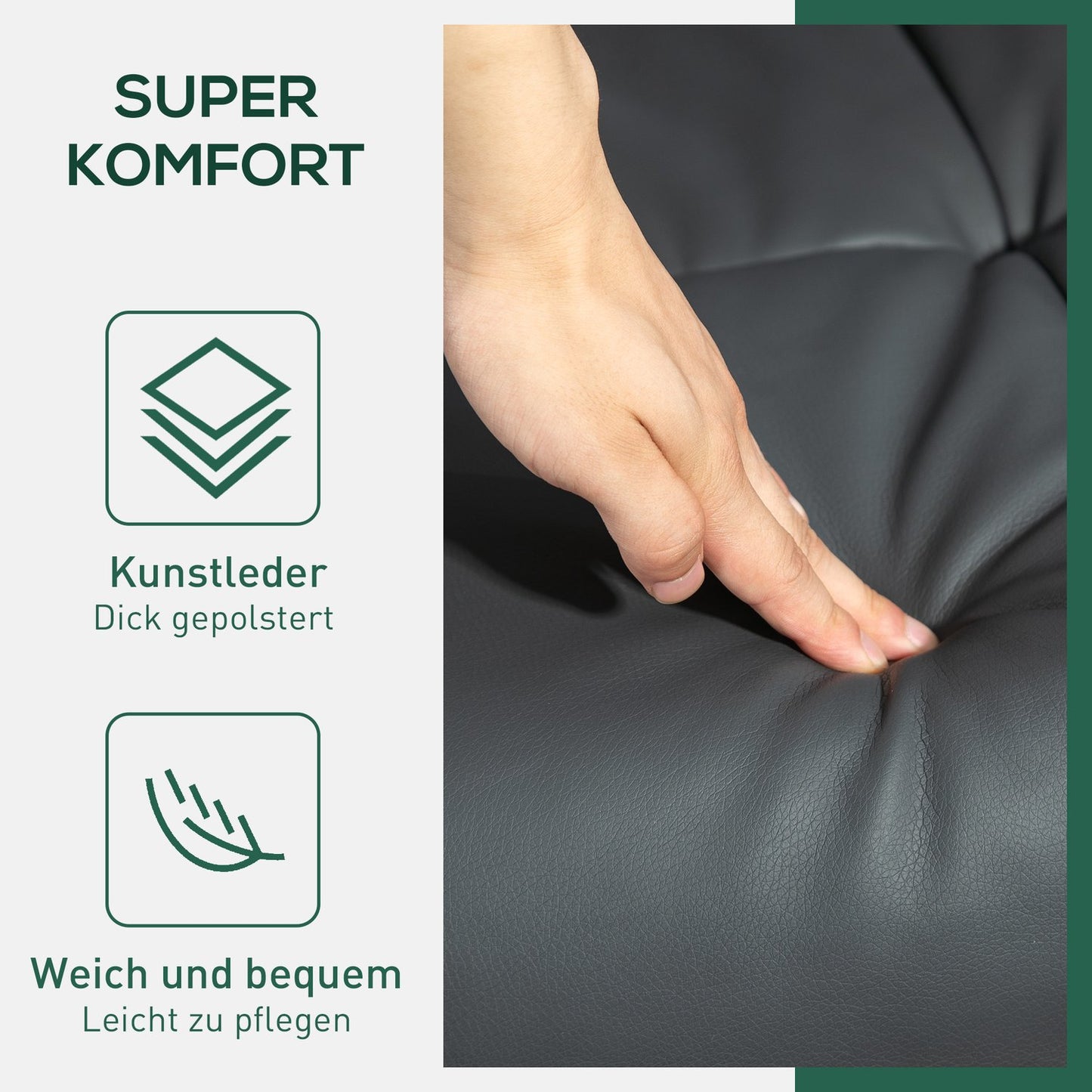 Lounger with ottoman, artificial leather, rotatable, dark grey