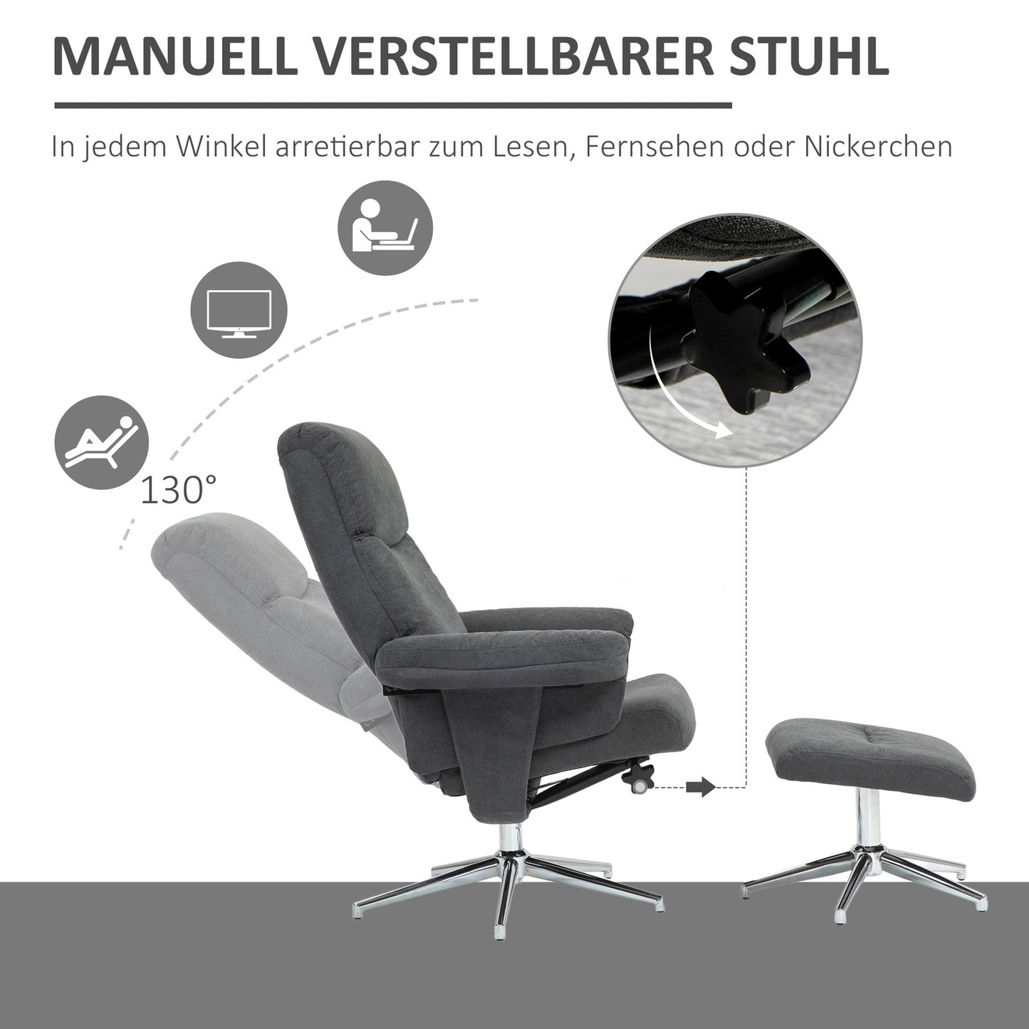 Relaxation armchair seat set, velvet look, up to 150 kg, dark grey