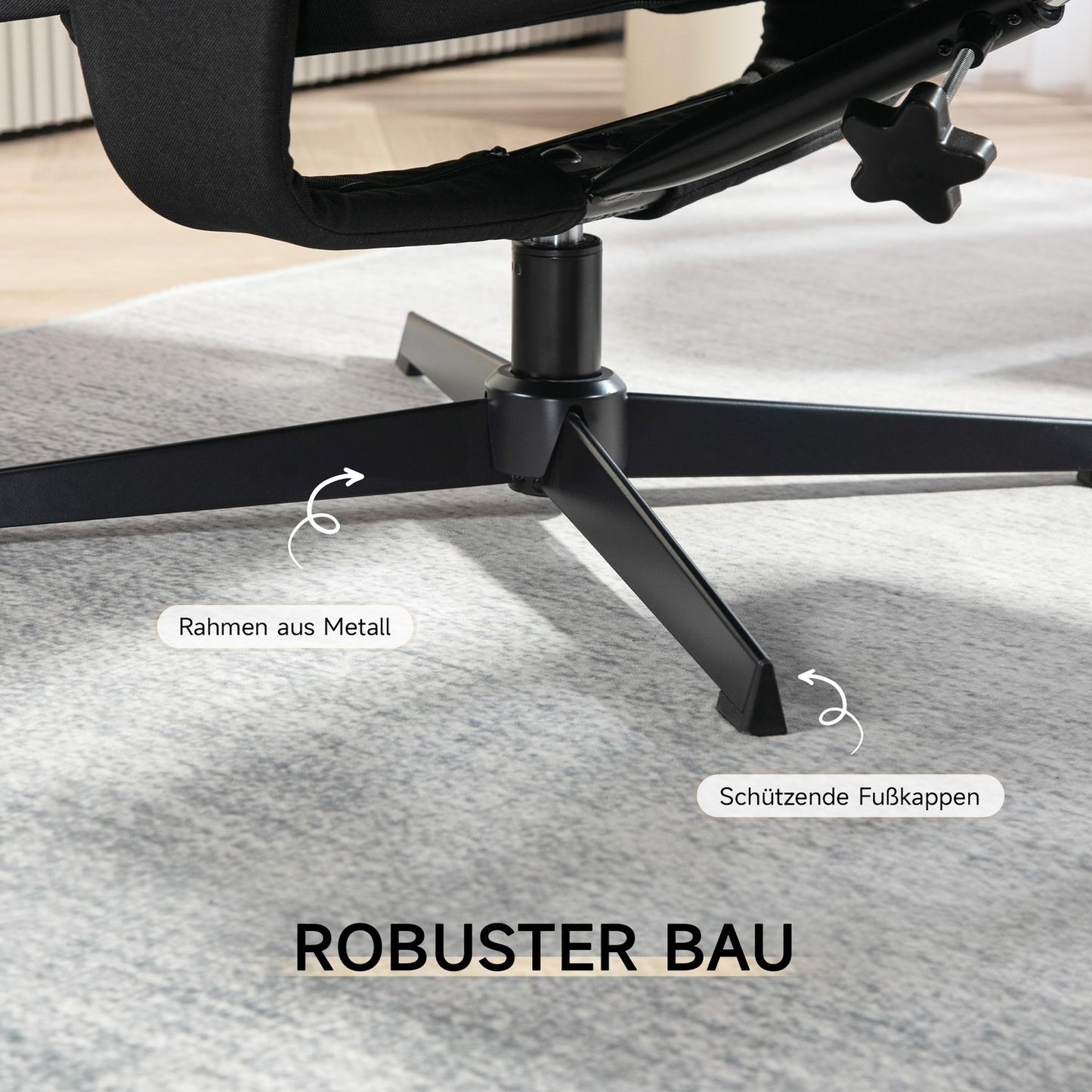 Lounger with footrest, velvet upholstery, black