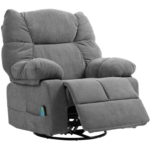 Relaxing chair with massage function, reclining function, rotating massage chair, 4 side pockets and remote control, dark grey