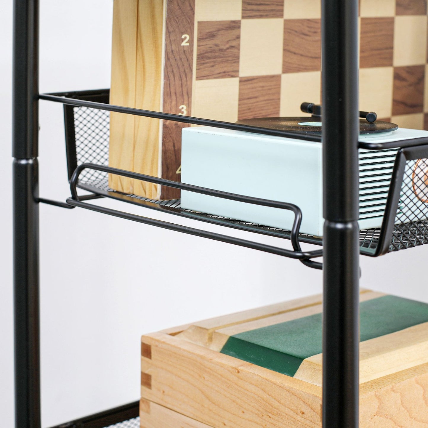 Detachable 4-story kitchen trolley in steel with hooks and brakes
