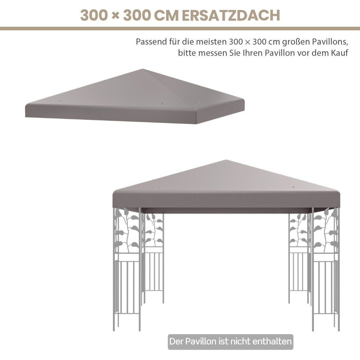 Replacement Canopy Cover, 300x300 cm, Waterproof, Gray