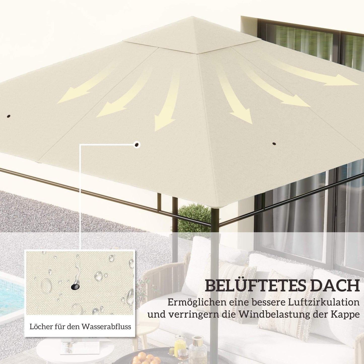 Replacement Canopy for 3x3m Gazebo, Water-Resistant, Cream