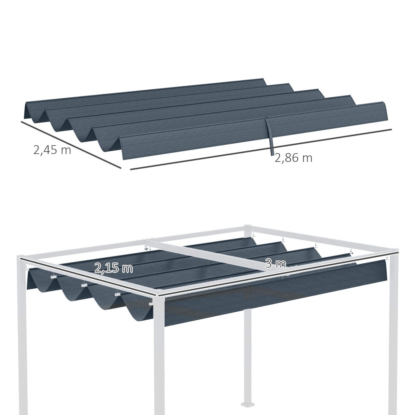 Pergola roof with UV protection, dark grey, 3 x 2.5M
