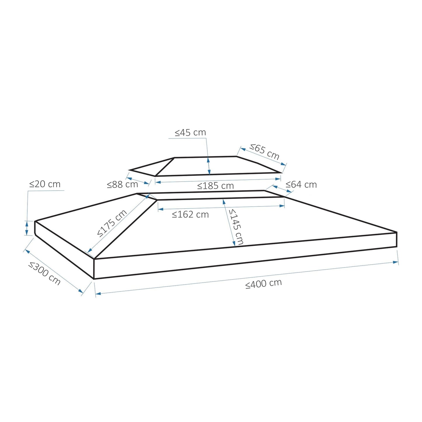 Replacement roof in polyester gazebo, 3x4M light grey