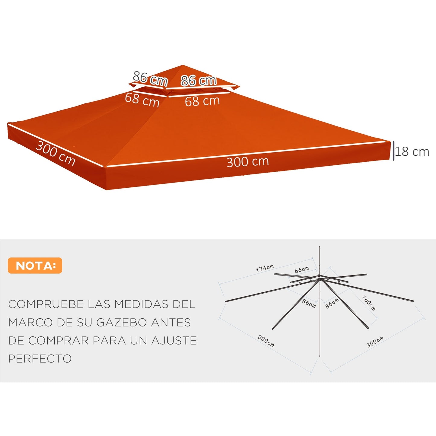 Replacement gazebo roof, rust red polyester, 3x3M