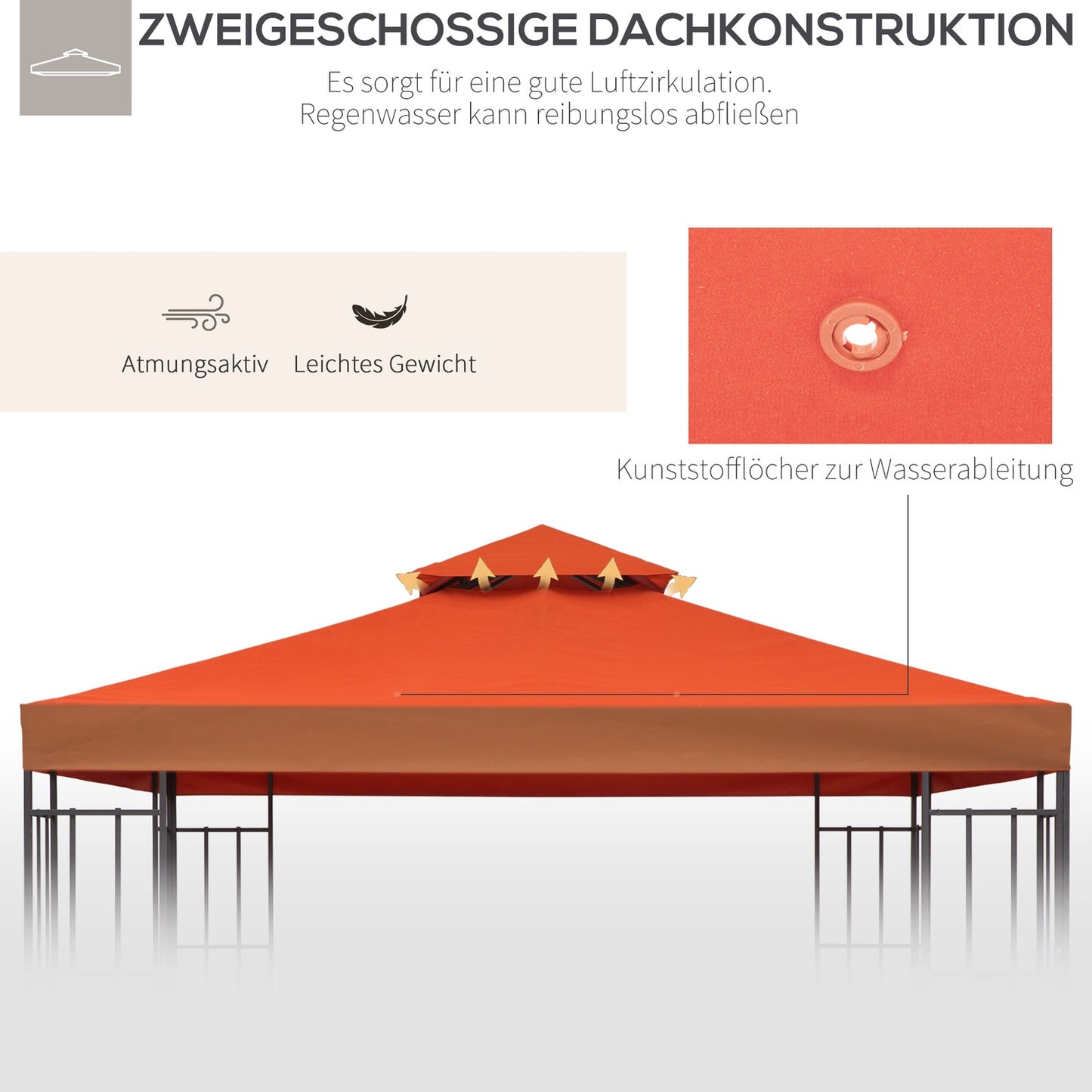 Replacement gazebo roof, rust red polyester, 3x3M