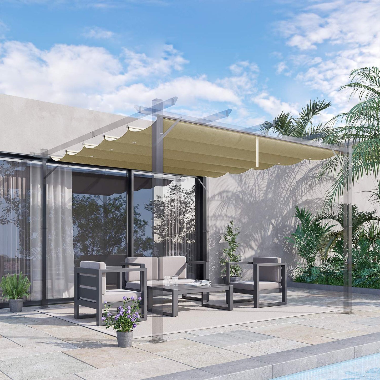 Waterproof retractable pergola roof 4x3m, Beige