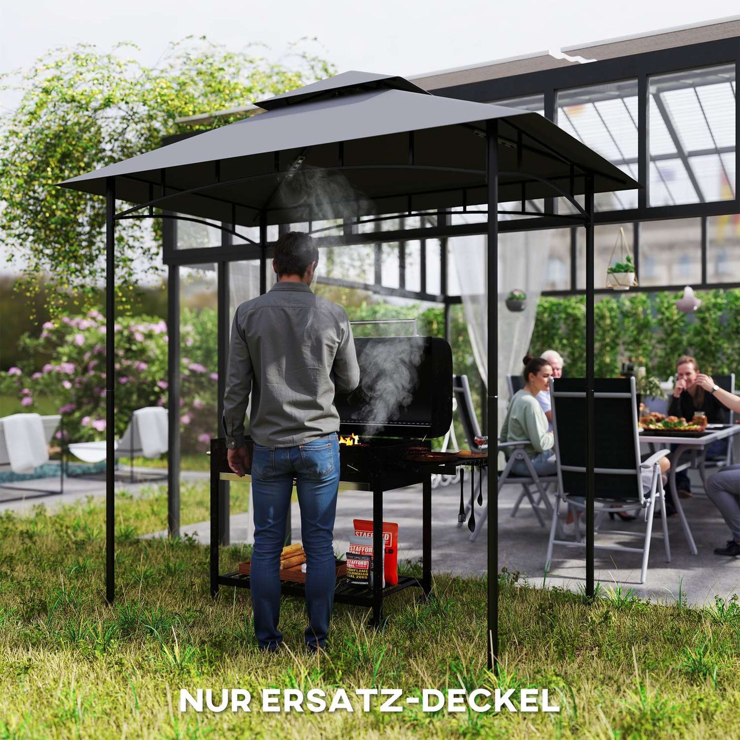 BBQ Gazebo Replacement roof 1.5 m x 2.4 m, dark grey