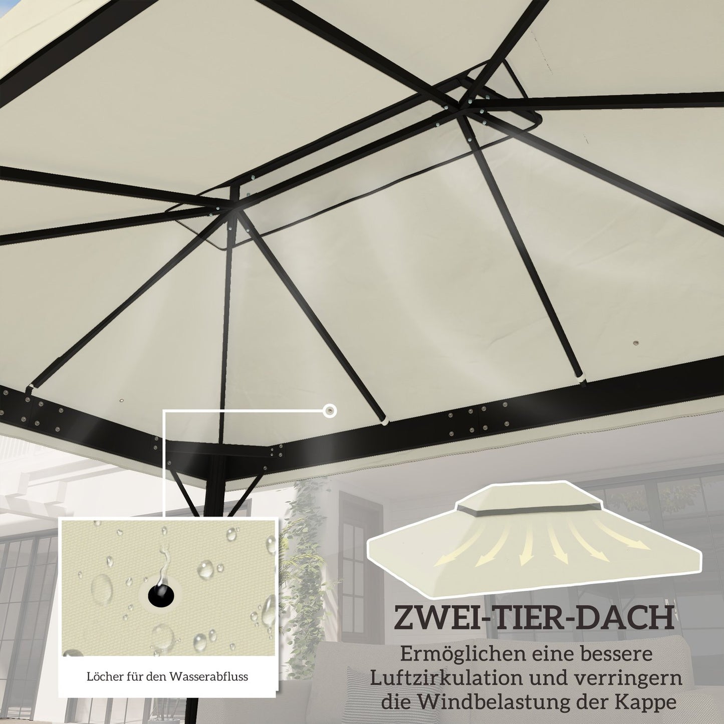 Waterproof Garden Gazebo Roof replacement 3 x 4 m, Cream white