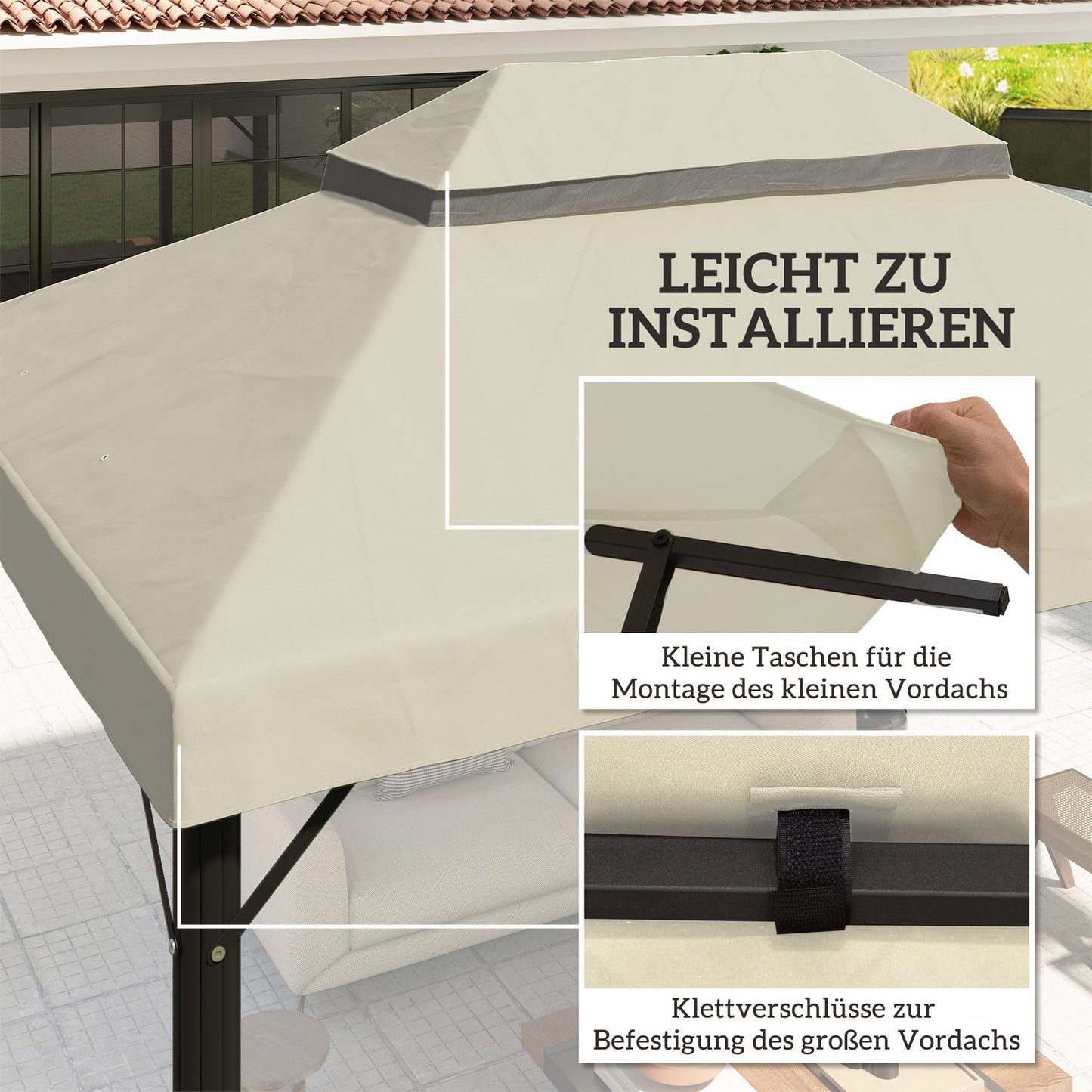 Waterproof Garden Gazebo Roof replacement 3 x 4 m, Cream white