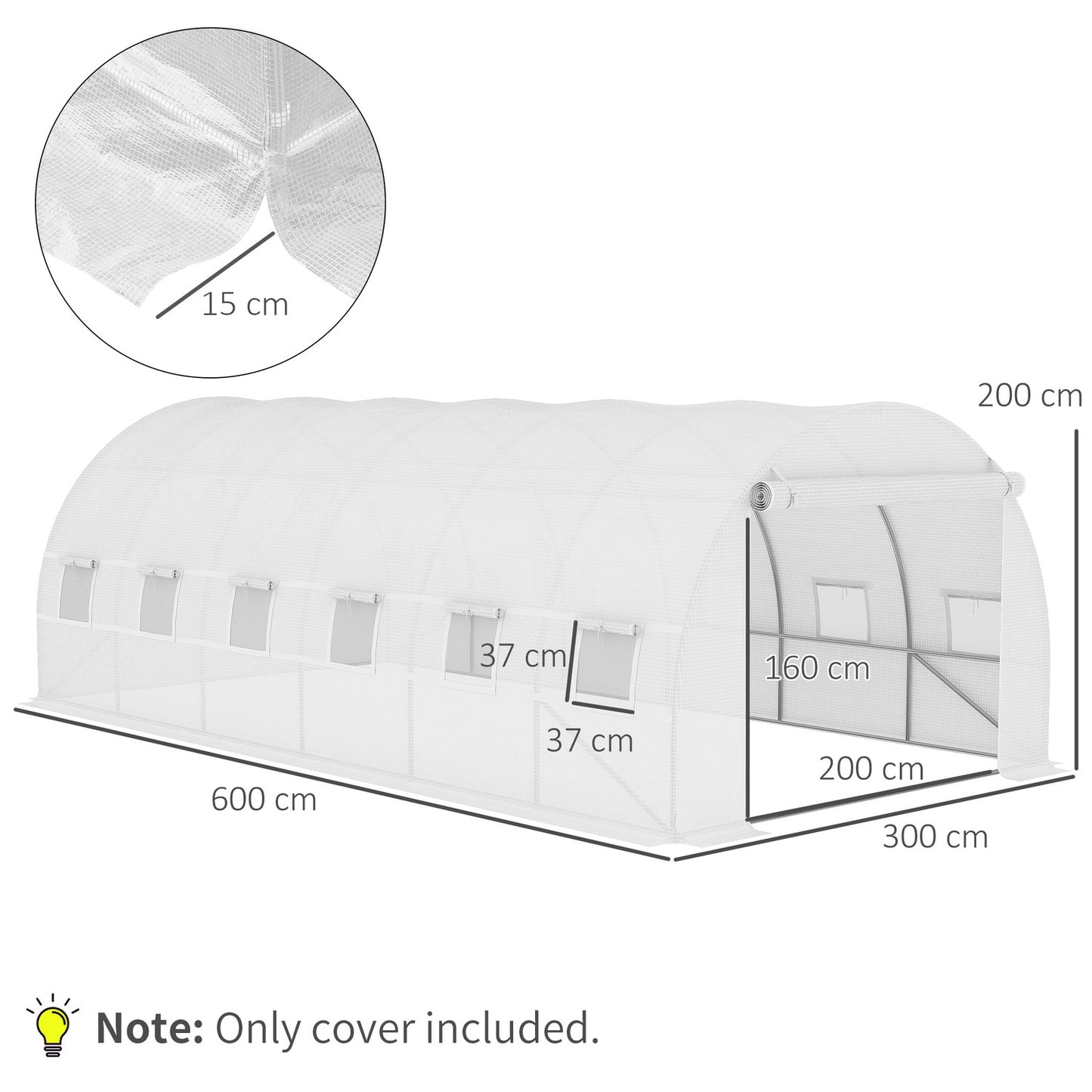 Greenhouse film - Tear-resistant, 600x300x200 cm, 12 windows