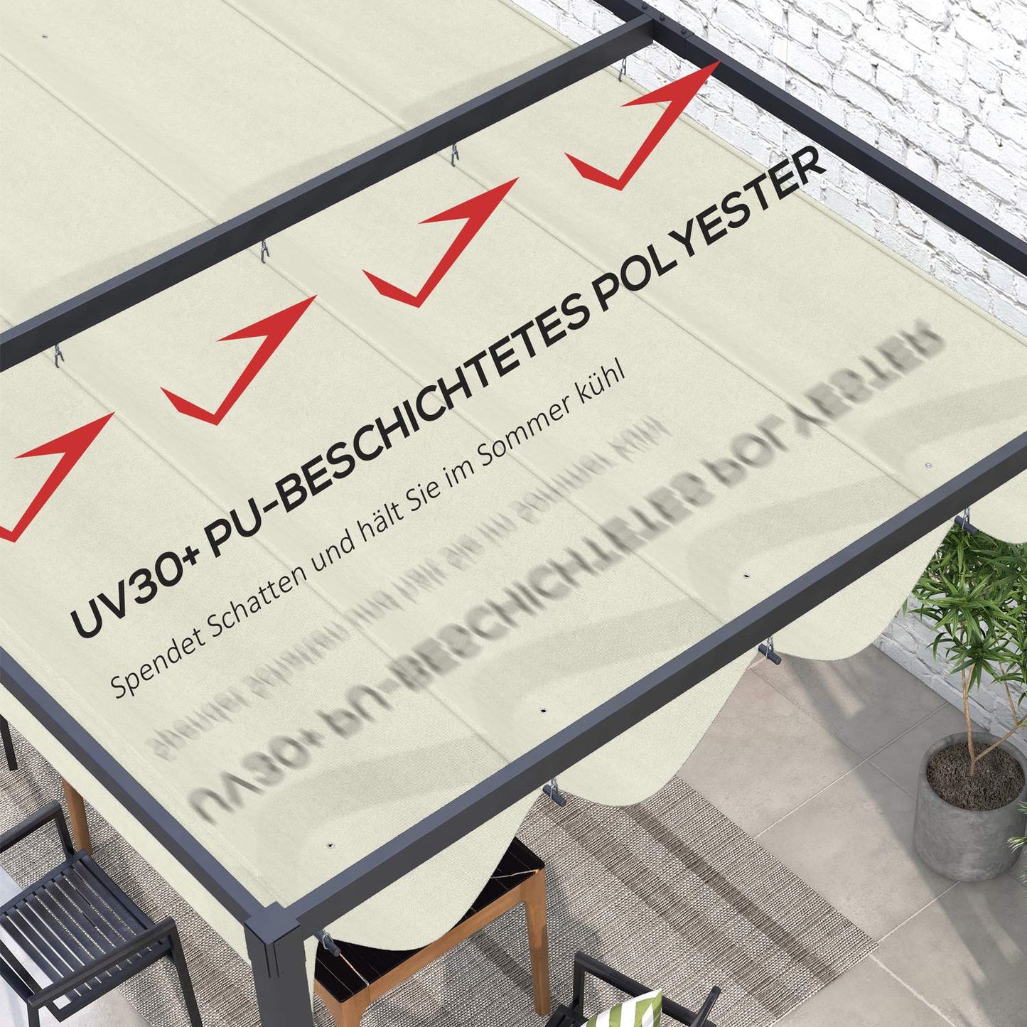 Water-repellent Pergola Roof Cover, Creamy White, UV 30+