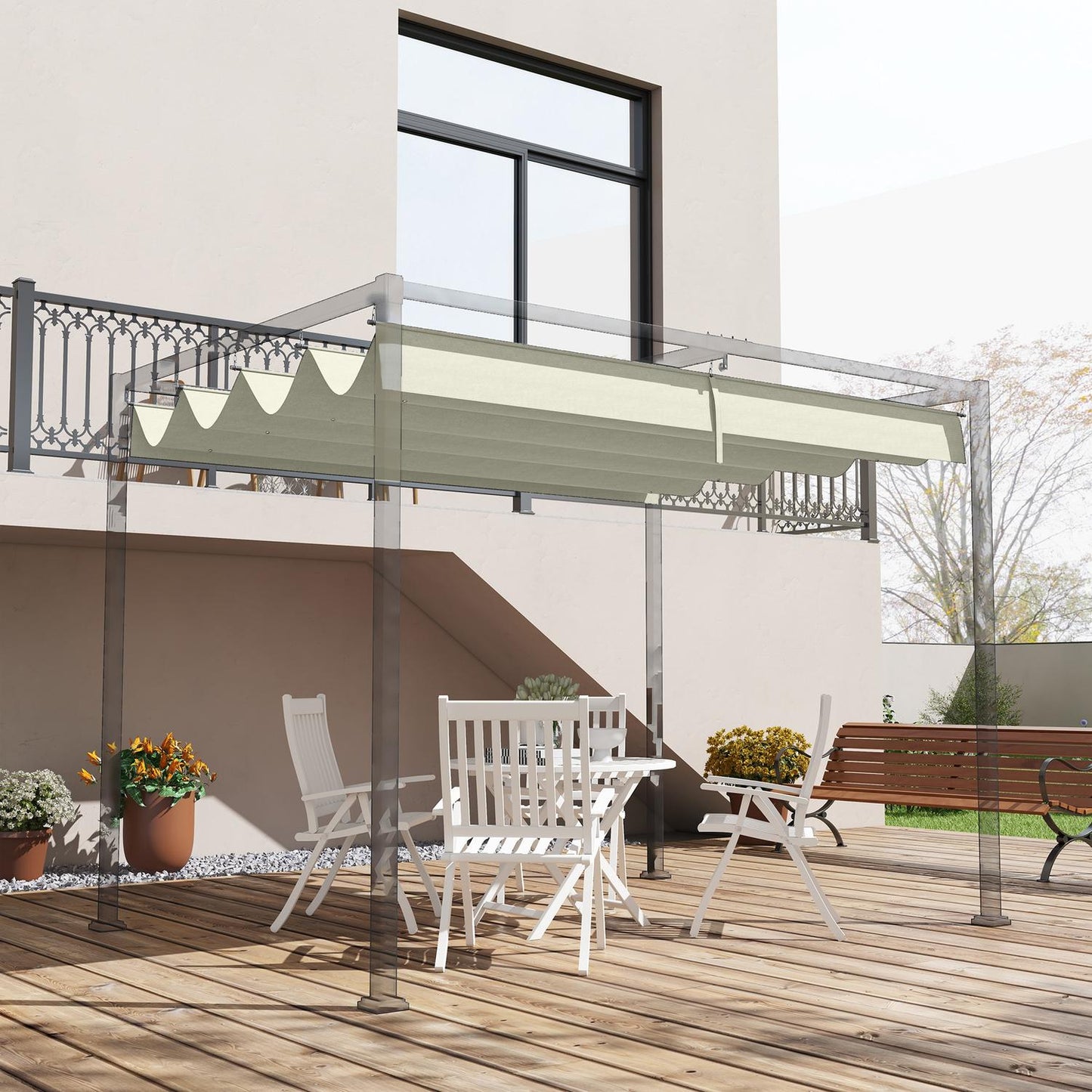 Water-repellent Pergola Roof Cover, Creamy White, UV 30+