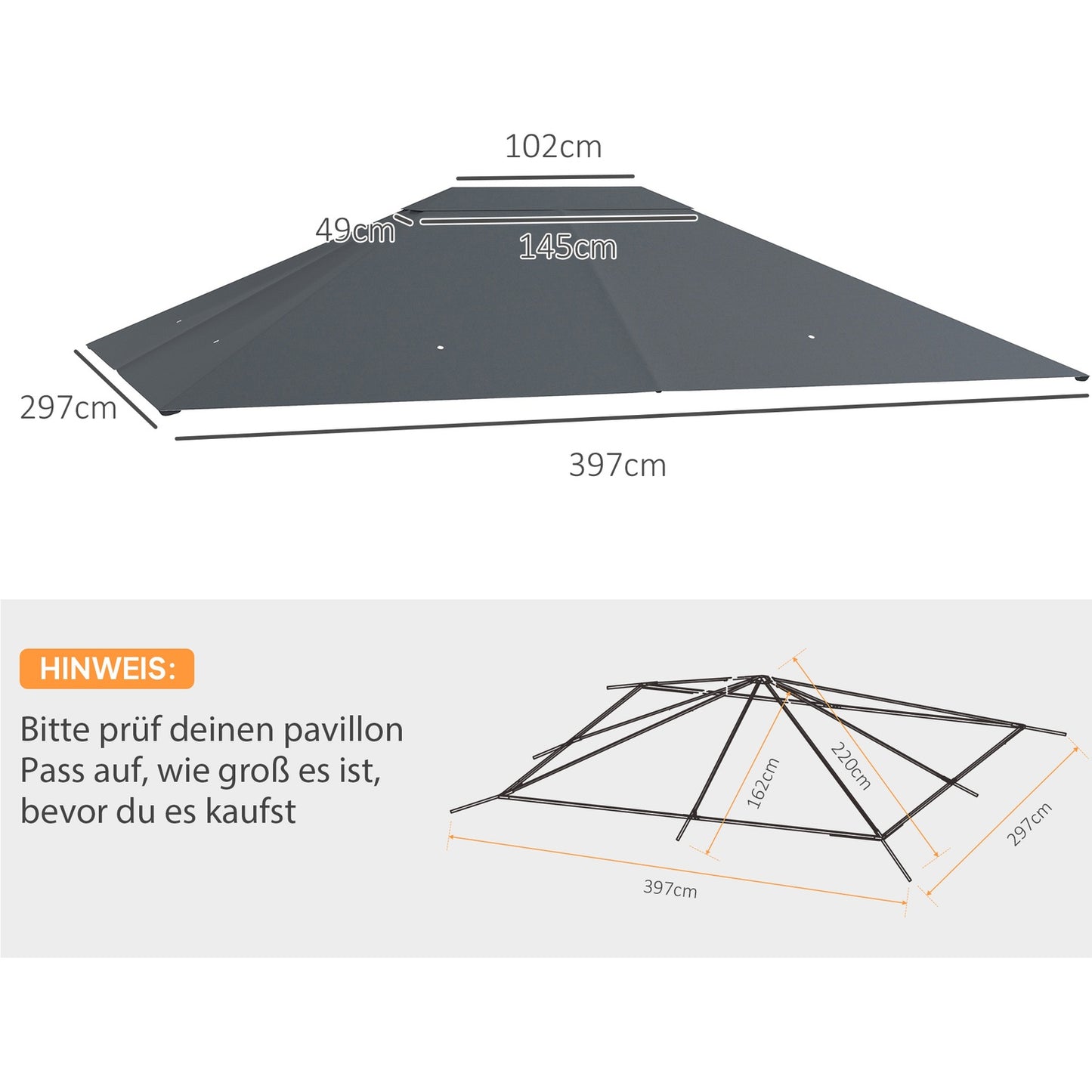 Pavilion replacement roof, 4x3m Waterproof UV30+ polyester