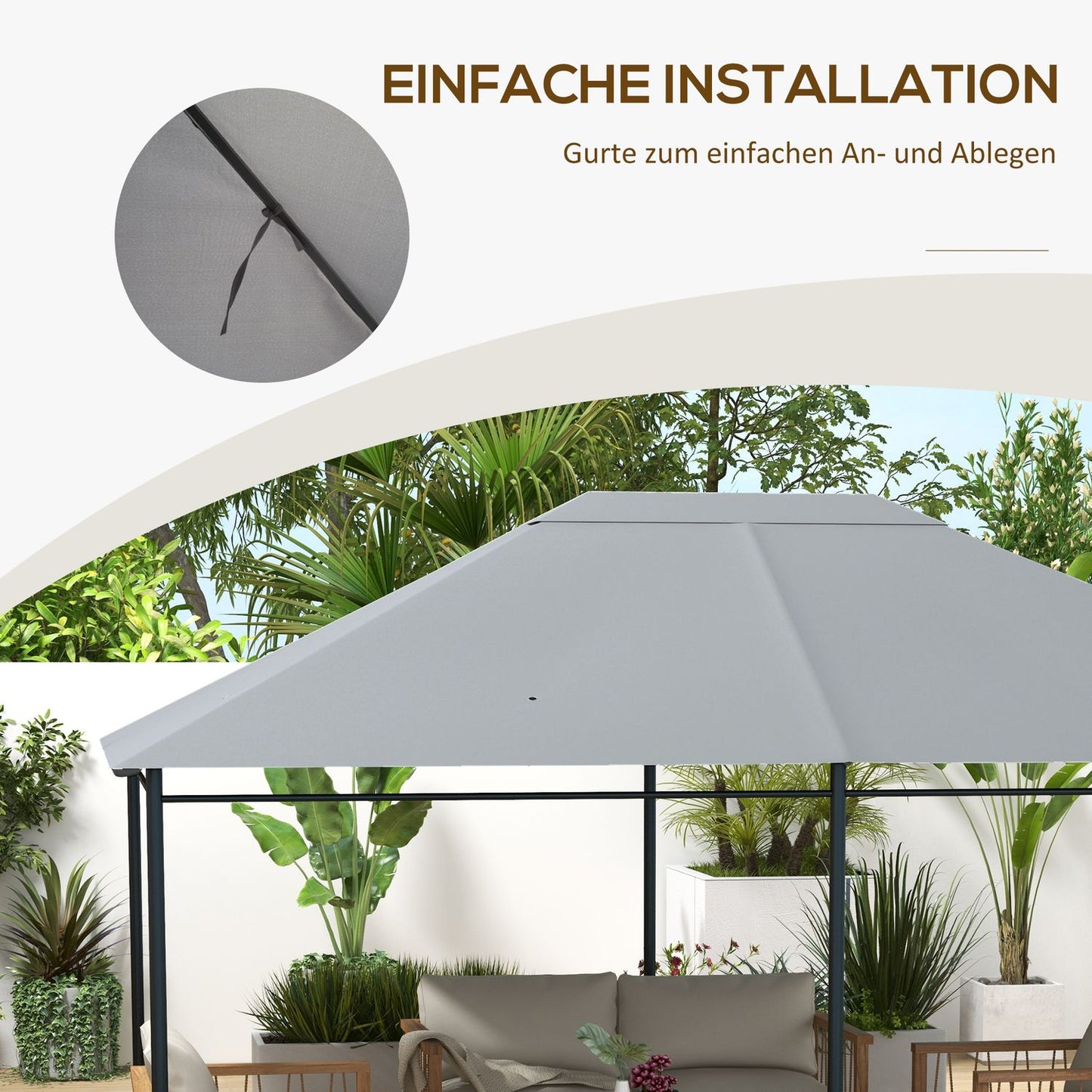 Light gray pavilion roof replacement 4x3m, UV 30+, water repellent