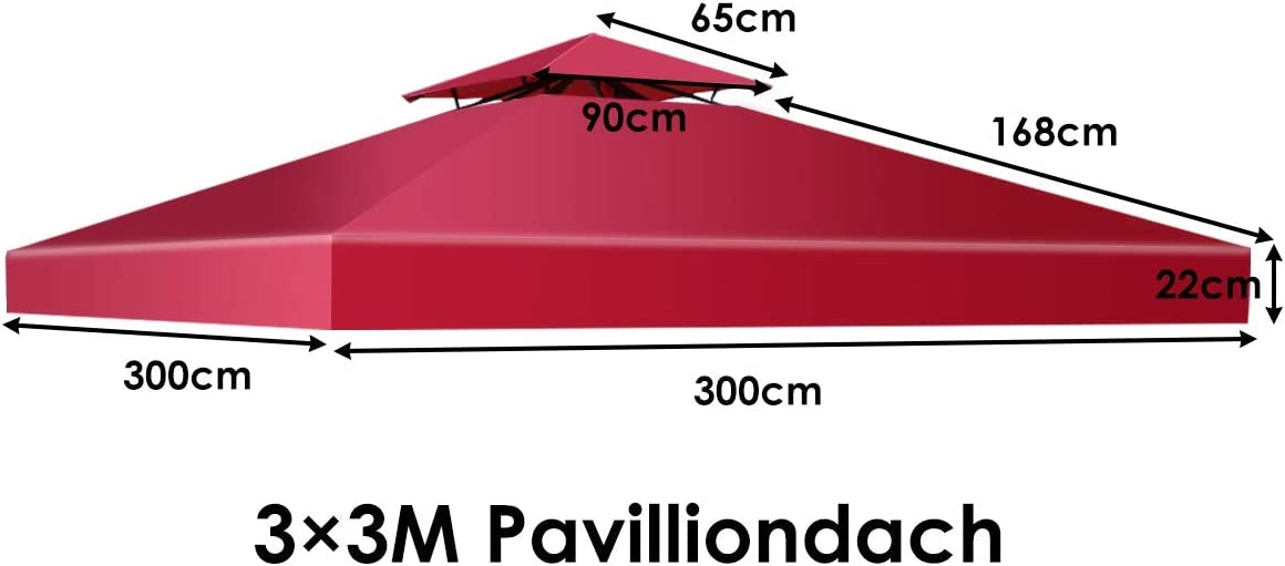 Replacement top cover 300 x 300 cm patio canopy for double-story pavilion wine