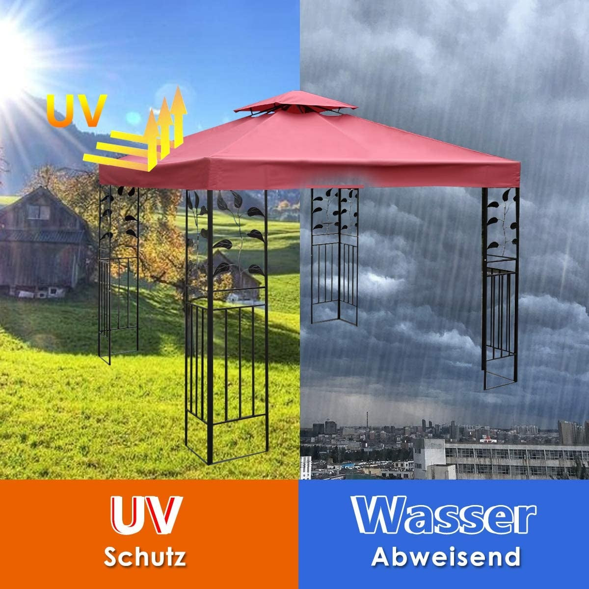Replacement top cover 300 x 300 cm patio canopy for double-story pavilion wine