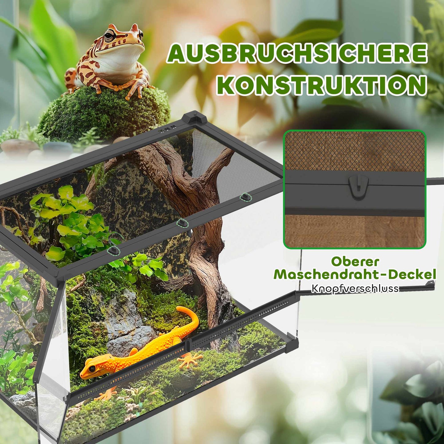 Reptile Glass Terrarium 48L, Front Ventilation, 50x30x35 cm